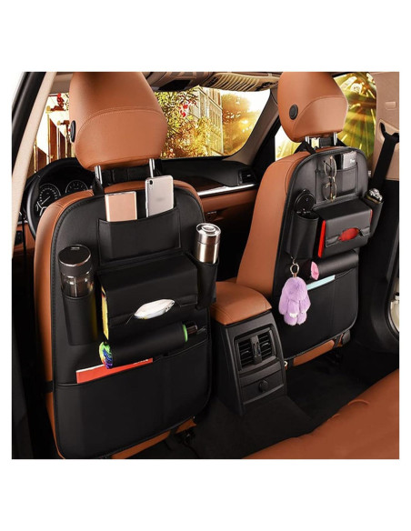 2 Organizadores de Asiento de Coche SANMITTI Cuero Sintético Negro