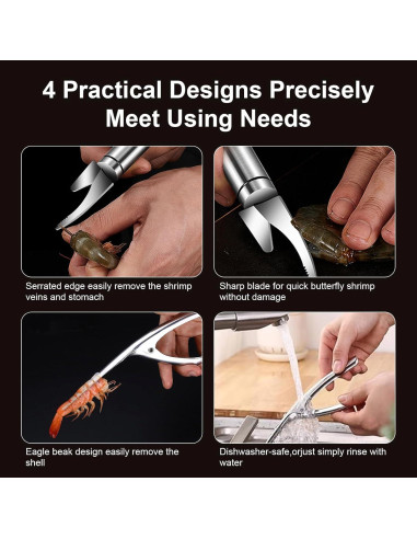 Juego de 4 Herramientas de Acero Inoxidable EQUNROY para Camarones