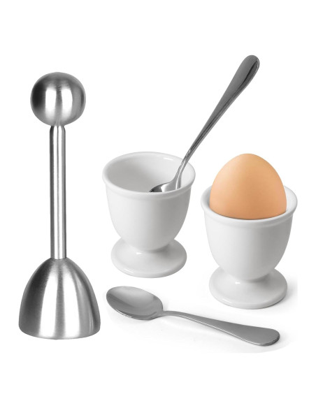 Juego de Tazas y Cortador de Huevos Vibedor - 1 Cortador, 2 Cucharas, 2 Soportes