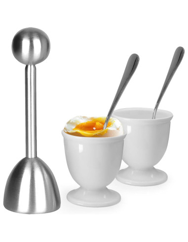 Juego de Tazas y Cortador de Huevos Vibedor - 1 Cortador, 2 Cucharas, 2 Soportes