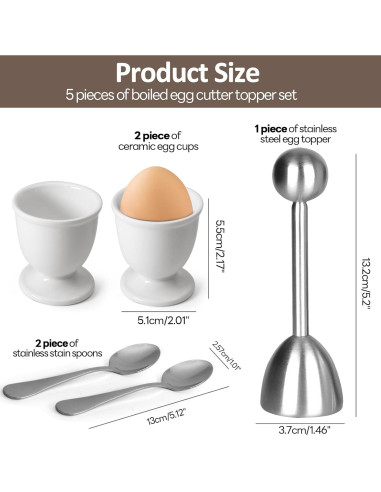 Juego de Tazas y Cortador de Huevos Vibedor - 1 Cortador, 2 Cucharas, 2 Soportes