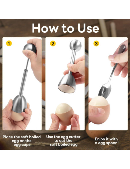 Juego de Tazas y Cortador de Huevos Vibedor - 1 Cortador, 2 Cucharas, 2 Soportes