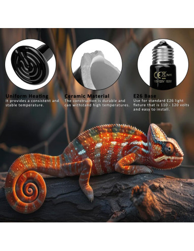 Emisor de Calor Cerámico 150W E26 para Reptiles - Paquete de 2