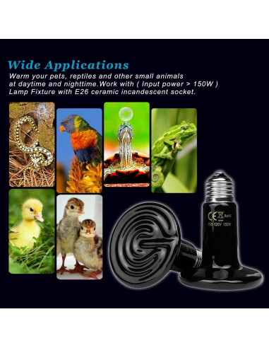 Emisor de Calor Cerámico 150W E26 para Reptiles - Paquete de 2