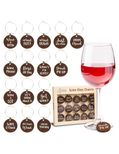 Encantos para Copas de Vino - 15 Piezas de Madera Divertidos