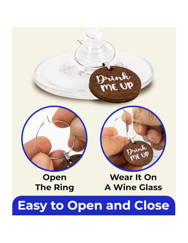 Encantos para Copas de Vino - 15 Piezas de Madera Divertidos