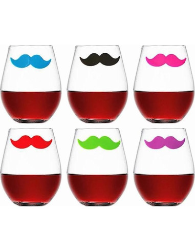 18 Marcadores de Copas de Vino Silicona Furimuk - Labio y Bigote