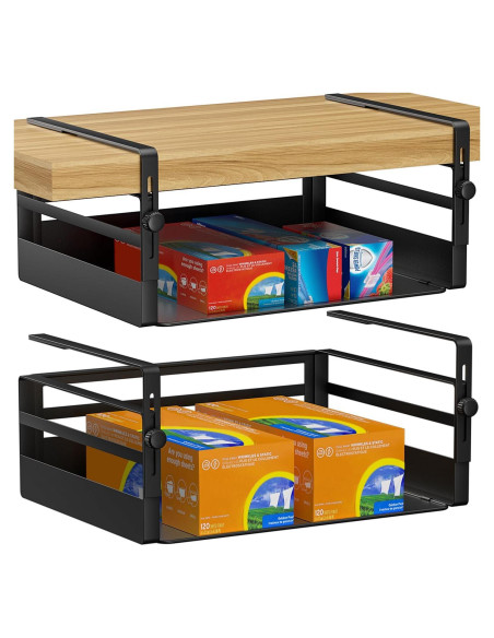 2 Cestas de Almacenamiento Bajo Estante AmonHouseware Negro