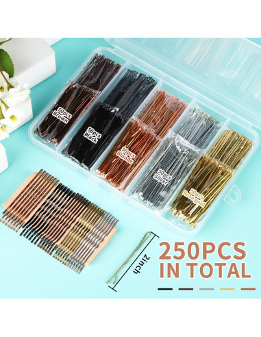 Pinzas para el cabello Teenitor 250 Pcs 5cm con caja - Colores variados