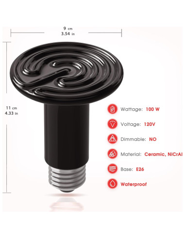 Emisor de Calor Cerámico 100W Briignite para Reptiles