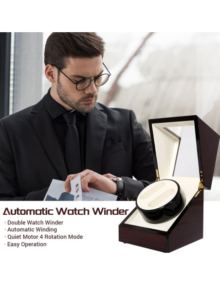 Enrollador de Reloj Uten de Madera Lujo Rojo 4 Modos