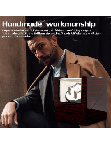 Enrollador de Reloj Uten de Madera Lujo Rojo 4 Modos