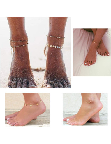 Conjunto 16 Pulseras de Tobillo Softones Oro Plata Ajustables