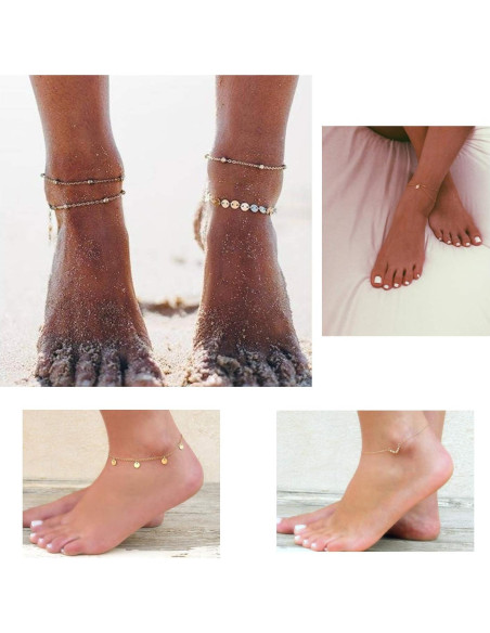 Conjunto 16 Pulseras de Tobillo Softones Oro Plata Ajustables