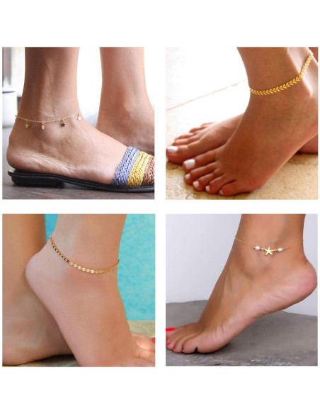 Conjunto 16 Pulseras de Tobillo Softones Oro Plata Ajustables