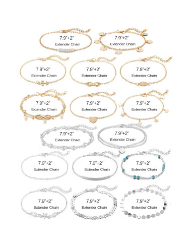 Conjunto 16 Pulseras de Tobillo Softones Oro Plata Ajustables