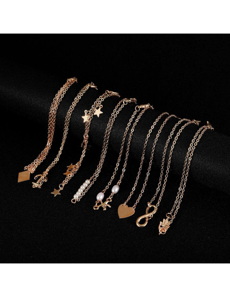 Conjunto 16 Pulseras de Tobillo Softones Oro Plata Ajustables