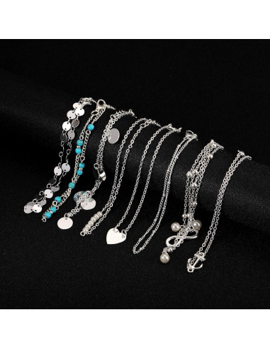 Conjunto 16 Pulseras de Tobillo Softones Oro Plata Ajustables