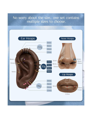 Aros Nasales Drperfect 36PCS Acero Inoxidable 6-12mm