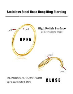 Aros de Nariz Drperfect 36Pcs 20G Acero Inoxidable 8mm 2