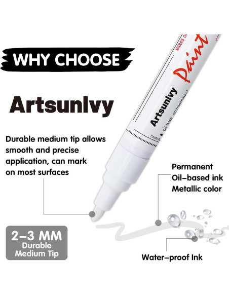 Marcadores Permanentes de Pintura Blanca Artsunlvy - 2 Piezas