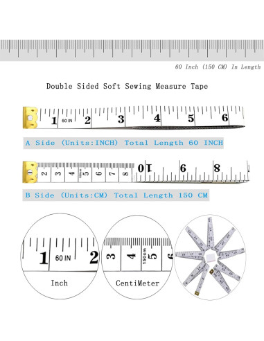 Cinta Métrica Suave HHKJ 150 cm Paquete Doble Negro y Blanco