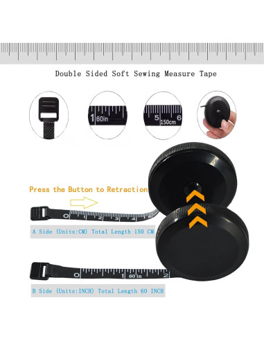 Cinta Métrica Suave HHKJ 150 cm Paquete Doble Negro y Blanco