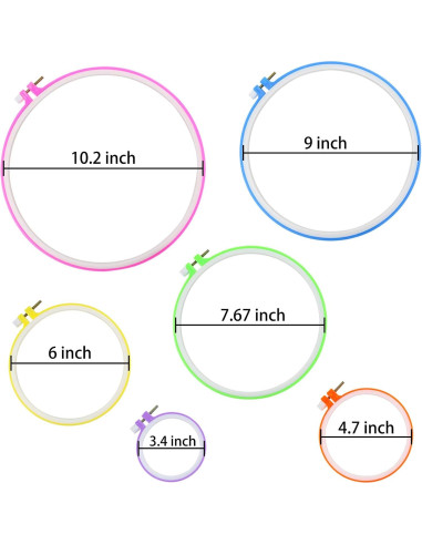 Similane 6 Piezas Aros de Bordado Plástico Multicolor 3.4 a 10.2 in