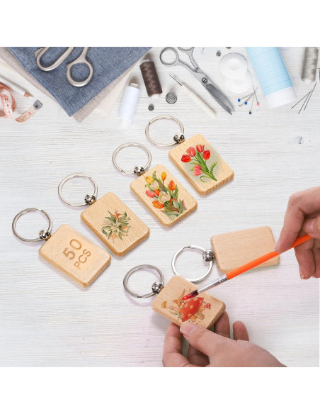 WRINGKIT 50 Llaves de Madera en Blanco para DIY 5.08x3.05cm