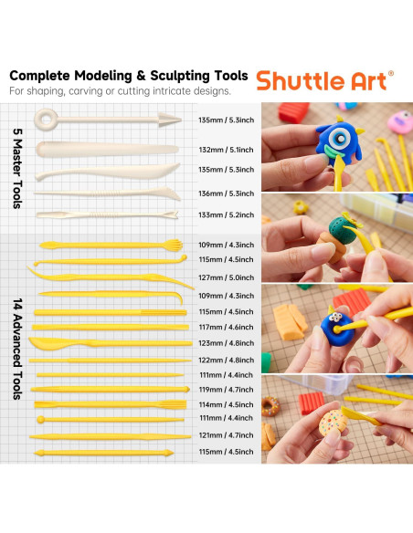 Kit de Arcilla Polimérica Shuttle Art - 60 Colores y 19 Herramientas