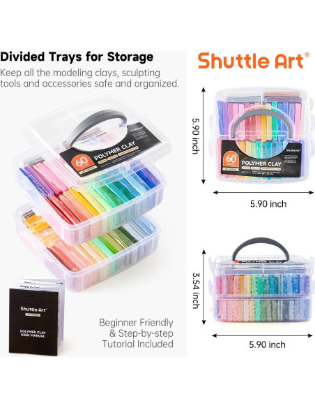 Kit de Arcilla Polimérica Shuttle Art - 60 Colores y 19 Herramientas