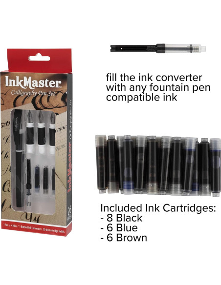 Juego de Caligrafía Cezanne Ink Master 25 Piezas con 4 Puntas