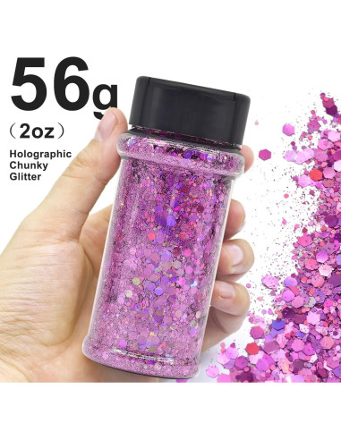 Purpurina Holográfica Ultra Pink 56g Electric Bliss Beauty - Tarro Dosificador