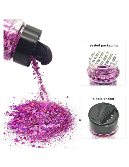 Purpurina Holográfica Ultra Pink 56g Electric Bliss Beauty - Tarro Dosificador