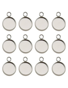 50 Bandejas de Colgante 12mm Acero Inoxidable Blanco DIY