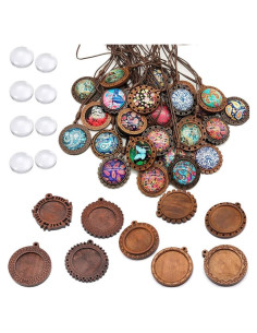 Bandejas de Colgante Bezel Redondas de Madera ToBeIT - 18 Piezas