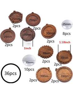 Bandejas de Colgante Bezel Redondas de Madera ToBeIT - 18 Piezas 2