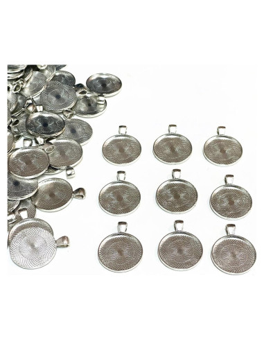 100 Bandejas de Colgante Redondas DIY Picmoo 25 mm Plata