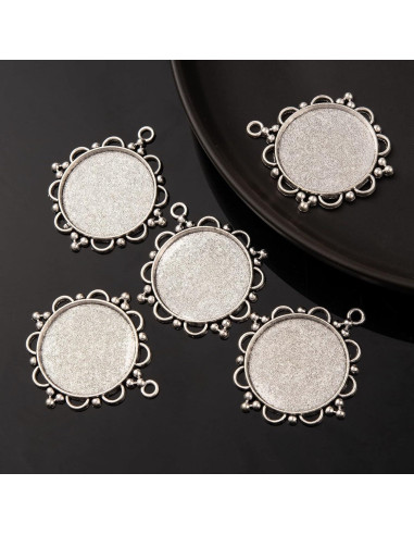 Kissitty 10 Piezas Pendientes Redondos Plata Antigua 30mm