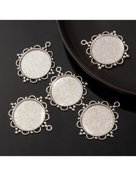 Kissitty 10 Piezas Pendientes Redondos Plata Antigua 30mm