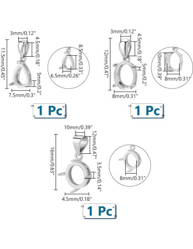 3 Piezas Colgantes de Plata Esterlina 925 PH PandaHall