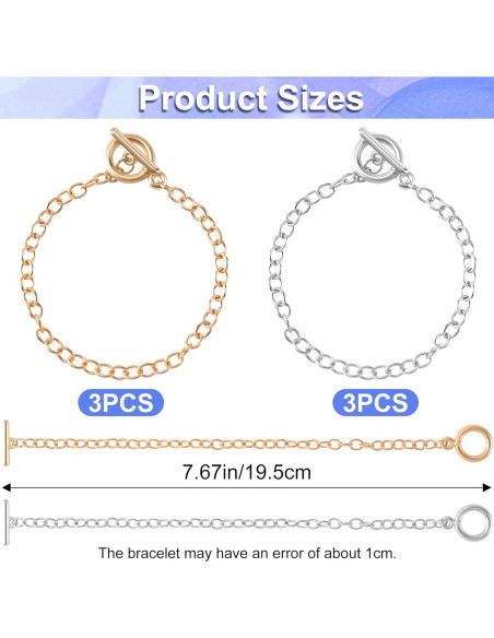6 Cadenas de Pulsera DIY Isslly Oro y Plata 19.5 cm