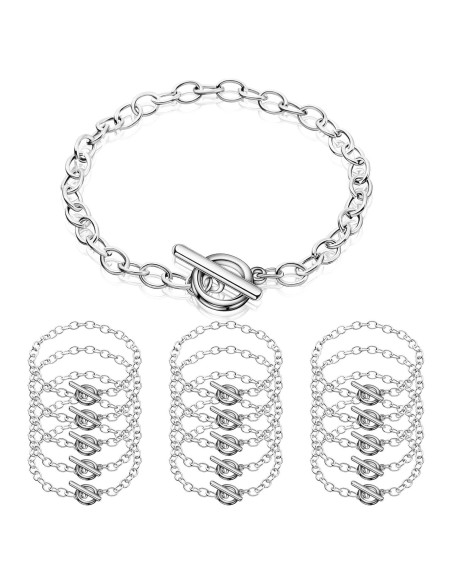 20 Pulseras de Cadena de Acero Inoxidable Junkin 18 cm Plata