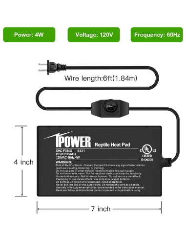 iPower Almohadilla Térmica para Reptiles 10.16x17.78cm 4W