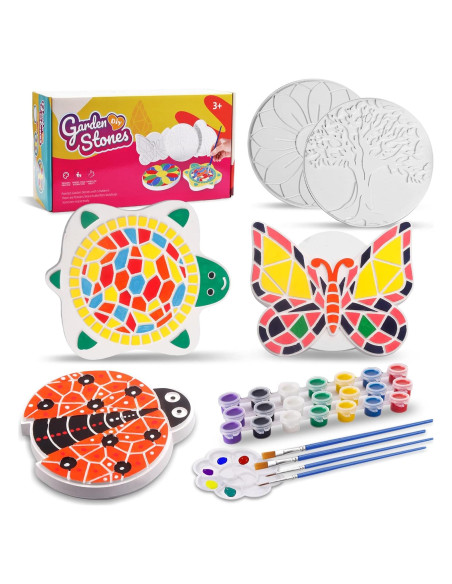 Kit de Pintura IFLOVE para Niños - 5 Piedras de Jardín Cerámicas