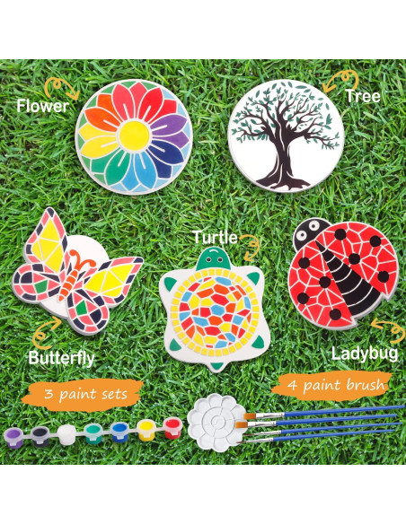 Kit de Pintura IFLOVE para Niños - 5 Piedras de Jardín Cerámicas