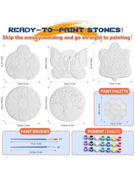 Kit de Pintura IFLOVE para Niños - 5 Piedras de Jardín Cerámicas