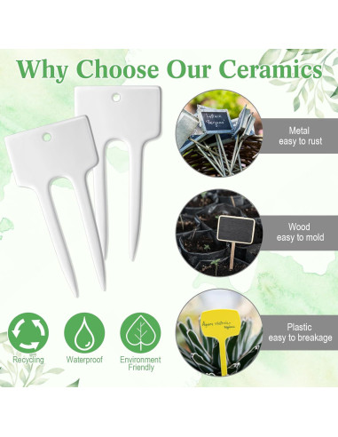 Paquete de 24 Etiquetas de Cerámica para Plantas 10x5 cm