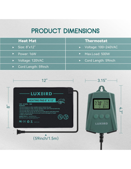 Almohadilla Térmica para Reptiles Luxbird 20x30 cm con Termostato