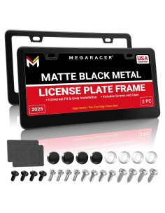 Marco de Placa de Licencia Negro Mate Mega Racer - 2 Piezas, Acero Inoxidable